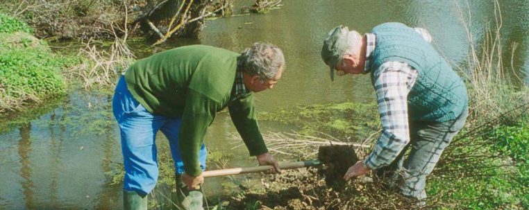 Nettoyage des berges des mares à l'extérieur de la Ferme du Sougey